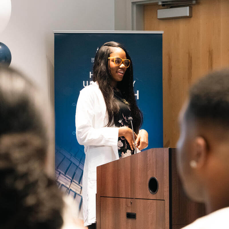 Pharmacy technician program graduate speaking