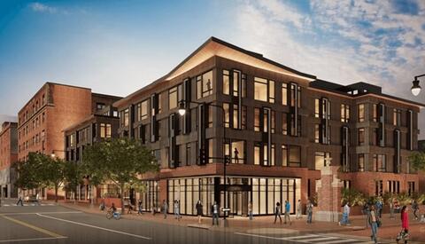 night time rendering of a housing building called the oliver